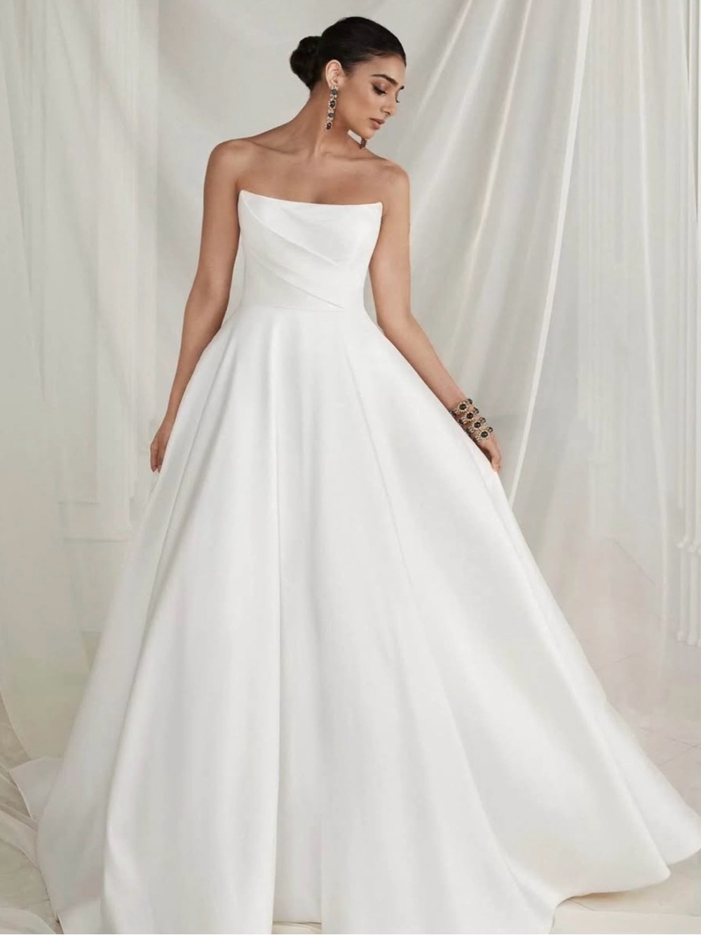 Bump friendly Strapless White Ball Gown Wedding Dress
